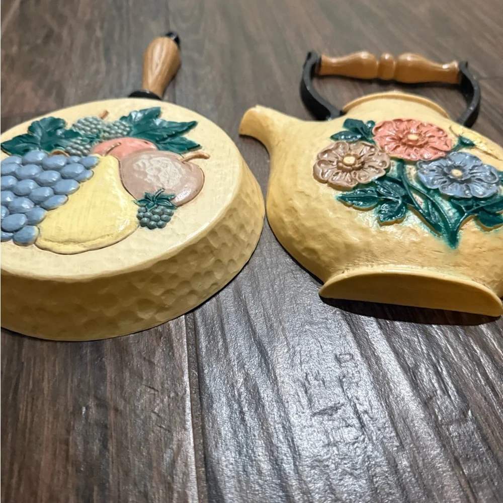 Vintage Yellow Wall Decor with Floral and Fruit Design plastic material